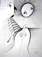 Indian ink on paper sketch entitled 'spaced out'